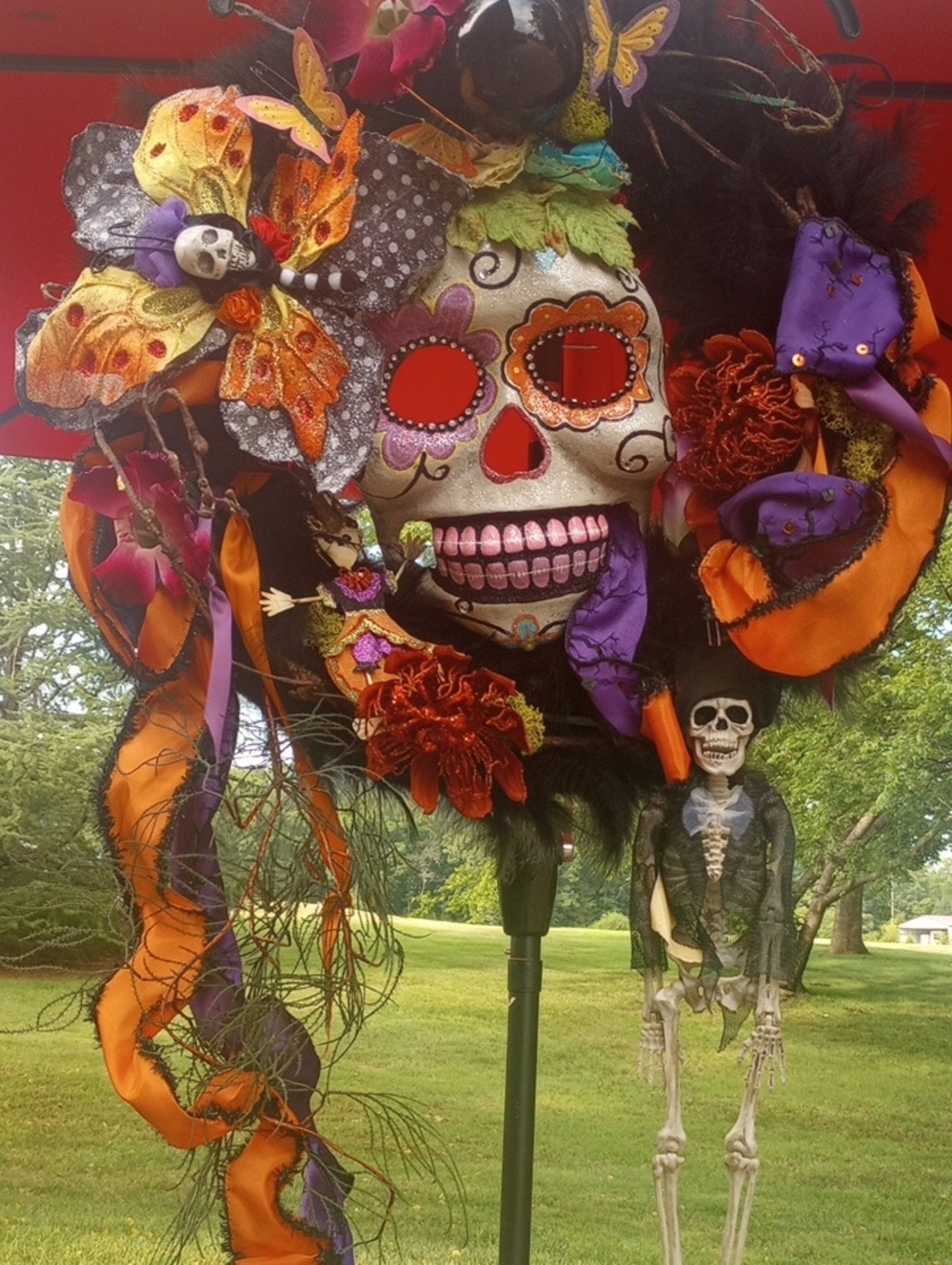 Halloween Wreath with Orange & Purple Accents - Picture 1 of 7